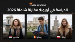 "Comparison of study opportunities in Hungary, Romania, and Poland for international students in 2026 by Emisa Academy."