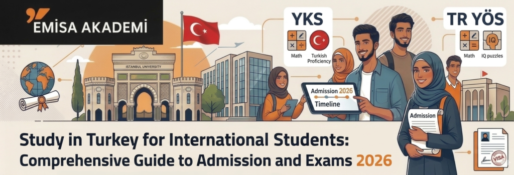 "emisa Academy Banner: Studying in Turkey for Arab Students: The Comprehensive Guide to Admissions and 2026 Exams."