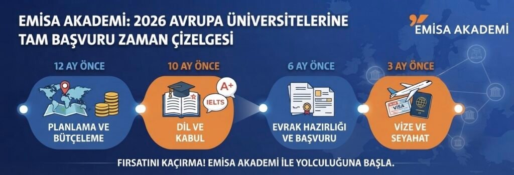 Emisa Akademi 2026 Avrupa Üniversitelerine Tam Başvuru Zaman Çizelgesi Görseli
