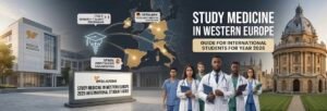 "Guide to studying medicine in Western Europe for international students 2026 with Emisa Academy - Map of medical universities in Germany, Italy, and Spain"